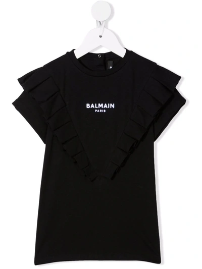 Balmain Black Dress For Baby Girl With Logo