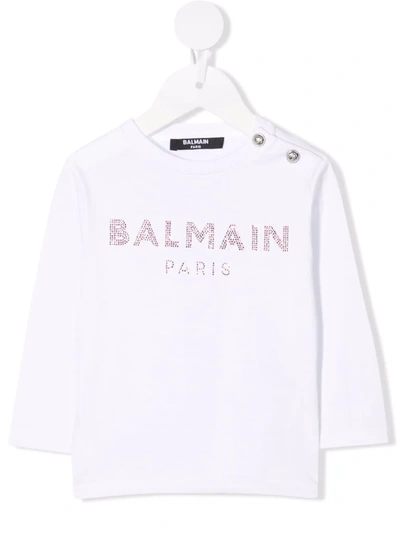 Balmain White T-shirt For Baby Girl With Logo