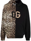 DOLCE & GABBANA LEOPARD-PRINT SPLICED DG LOGO HOODIE