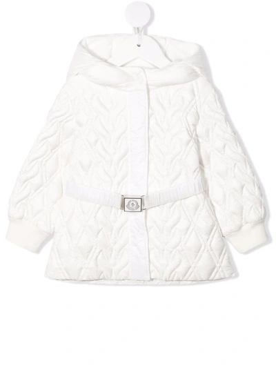 Moncler Babies' Quilted Logo Belt Mid-length Coat In White