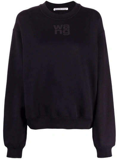 Alexander Wang T Essential Terry Crew Sweatshirt W/ Puff Paint Logo In Black