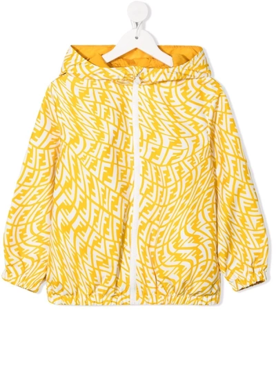 Fendi Kids' 经典logo印花连帽飞行员夹克 In Yellow