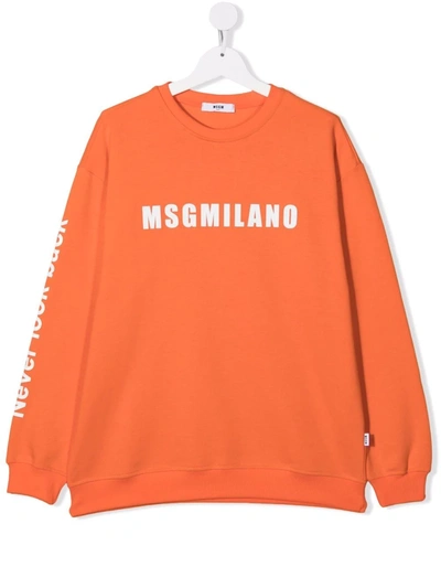 Msgm Teen Logo Print Sweatshirt In Orange