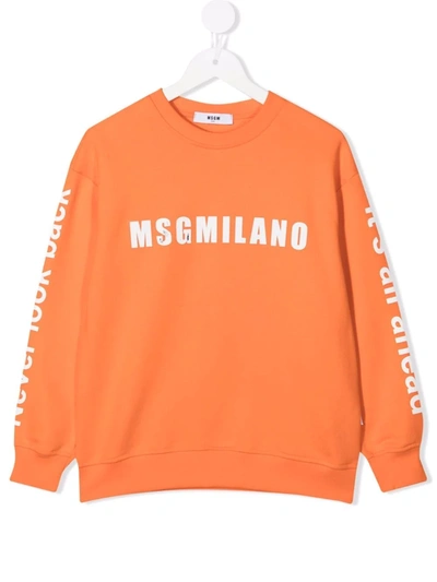 Msgm Kids' Logo Print Sweatshirt In Orange