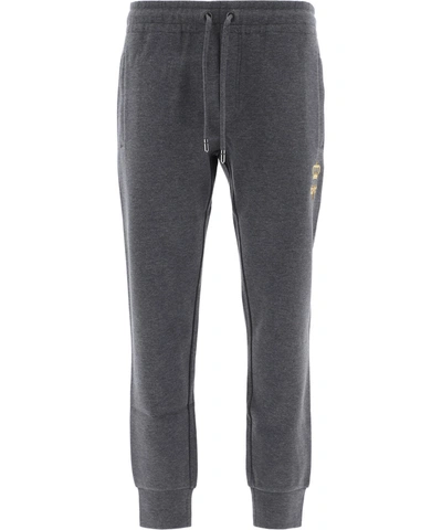 Dolce & Gabbana Jogging Trousers With Bee And Crown Lurex Embroidery In Grey