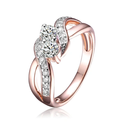 Megan Walford Rose Over Sterling Silver Cubic Zirconia Ring In Rose Gold-tone
