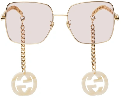 Gucci Pink & Gold Chain Runway Sunglasses In 003 Gold