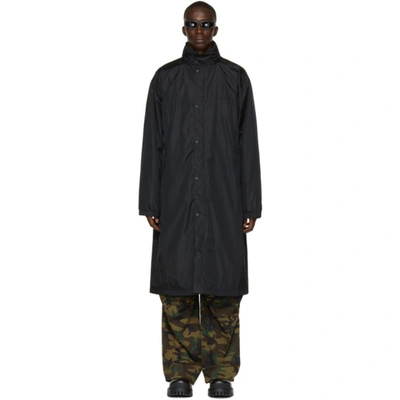 Balenciaga Black Nylon 'free' Long Raincoat In 1000 Black