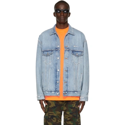 Balenciaga Organic Denim Jacket With Pockets In Blue