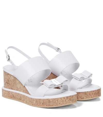Ferragamo Giudith Leather Wedge Ankle-strap Sandals In White White