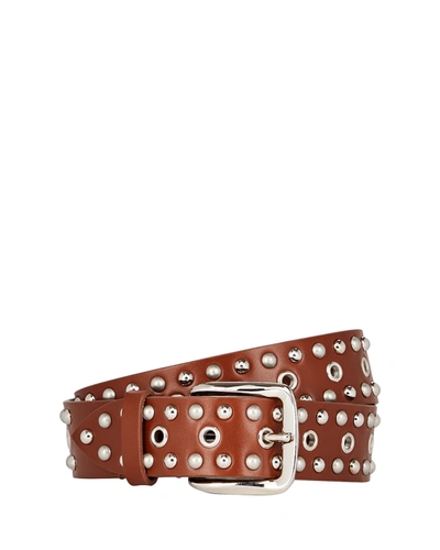 Isabel Marant Rica Studded Leather Buckle Belt In Brown