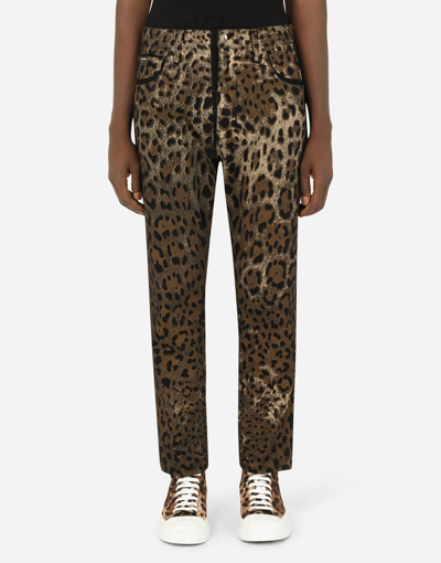 Dolce & Gabbana Loose Jeans With Dg Leopard Print In Multicolor