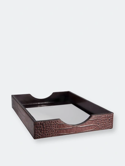 Graphic Image Croc-embossed Leather Letter Tray In Brown