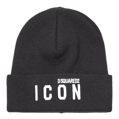 Dsquared2 Icon Logo-embroidered Knitted Beanie In Black