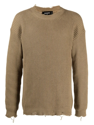 Dsquared2 Distressed Cotton Sweater In Brown