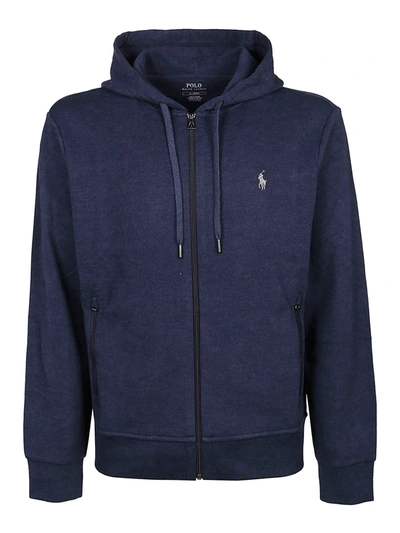 Polo Ralph Lauren Logo-embroidered Cotton-blend Jersey Zip-up Hoodie In Blue Heather