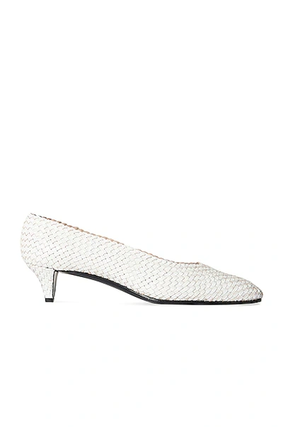 The Row Lady D Woven Leather Kitten Heels In Bianco