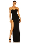 Monot High-slit Strapless Tube Gown In Black