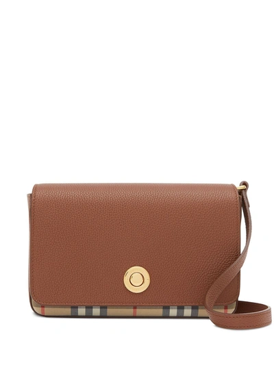 Burberry Hampshire Check & Leather Shoulder Bag In Brown