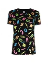 MOSCHINO T-SHIRT WITH MULTICOLOR ALL OVER LOGO -