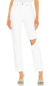 Re/done 90s High Rise Loose Distressed Straight-leg Jeans In White With Rips