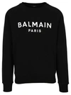 Balmain Logo Printed Cotton Sweatshirt In Black / White