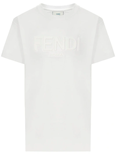 Fendi Kids' Logo棉质针织t恤 In Znm(white)