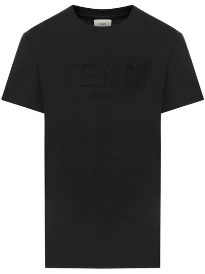 Fendi Black T-shirt For Kids With Logo