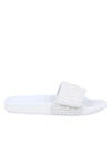 Jimmy Choo Women's Fitz Pearl-embellished Canvas Pool Slides In Pearl