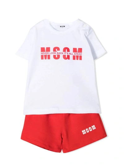Msgm Babies' White And Red Cotton Tracksuit Set