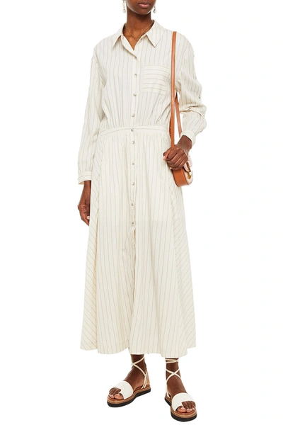 Ba&sh Sami Gathered Striped Twill Maxi Dress In White