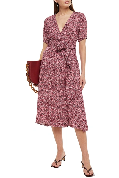 Ba&sh Noemi Printed Crepe Midi Wrap Dress In Fuchsia
