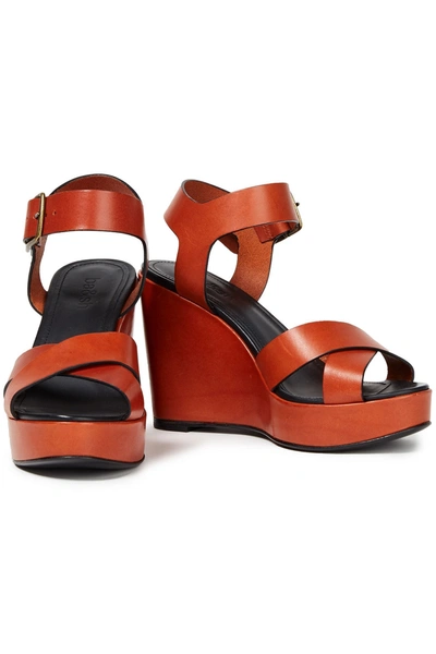 Ba&sh Celma Leather Wedge Sandals In Brown