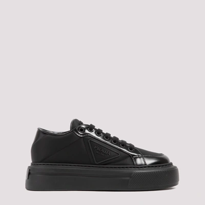 Prada Nylon And Leather Macro Sneakers Shoes In Black