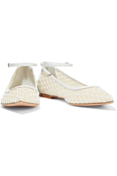 Gianvito Rossi Rea Crystal-embellished Mesh And Leather Point-toe Flats In Off-white