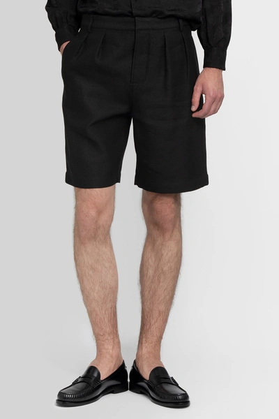 Saint Laurent Pleated Wool And Mohair-blend Shorts In Black