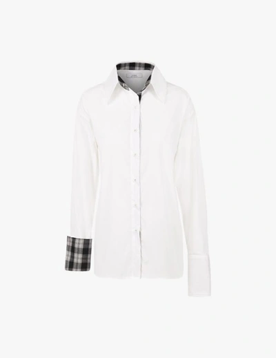 A-line Plaid Collar And Cuffs White Shirt