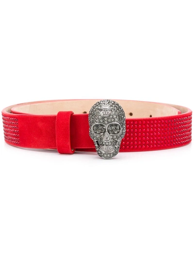 Philipp Plein Rhinestone-embellished Skull Belt In 红色