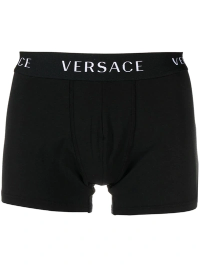 Versace Cotton Boxer Shorts With Logo In 黑色