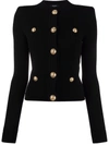 Balmain Button-embellished Ribbed Cardigan In Black