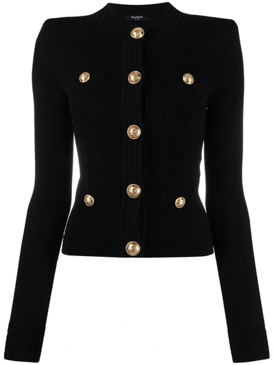 BALMAIN BUTTON-EMBELLISHED RIBBED CARDIGAN