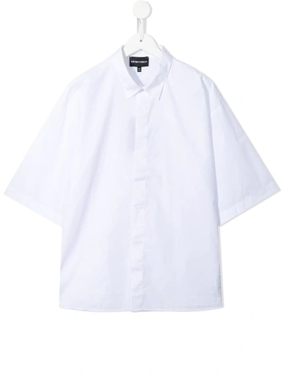 Emporio Armani Kids' Short-sleeve Cotton Shirt In 白色