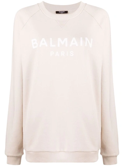 Balmain Logo印花有机棉卫衣 In Pink