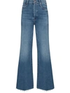 Mother The Twister Sneak Frayed Hems Flared Wide Leg Jeans In 蓝色