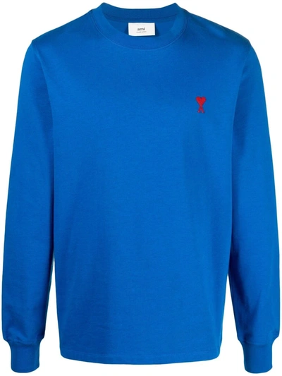 Ami Alexandre Mattiussi Ami Ami De Coeur Logo Embroidered Sweatshirt In Blue