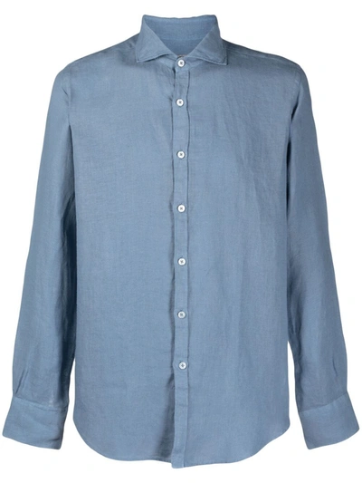 Canali Slim-fit Linen Shirt In 蓝色