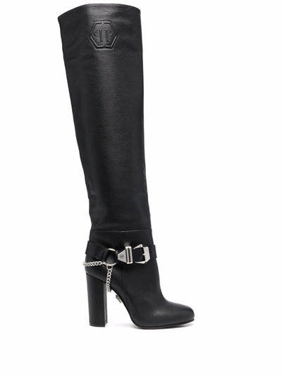 Philipp Plein Buckle-detail Knee-high Boots In Black