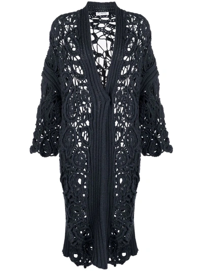 Brunello Cucinelli Crochet-design Long-sleeve Cardigan In 蓝色