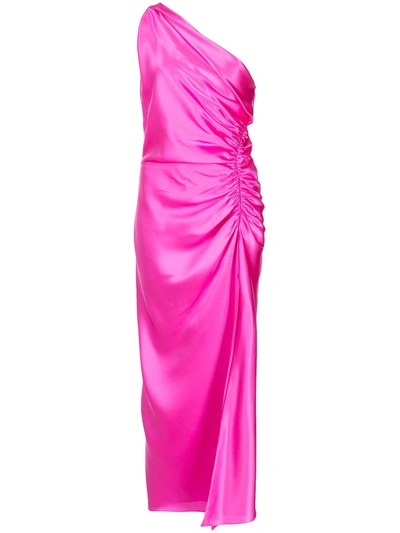 Michelle Mason One-shoulder Silk Dress In 粉色