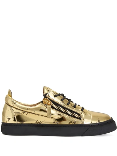 Giuseppe Zanotti Nicki Metallic Signature-logo Sneakers In Gold